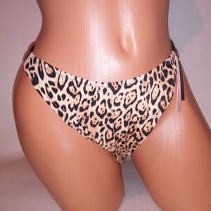 Victoria Secret Swim Bikini Bottom XL Leopard Shine Strap Logo Brazilian Bling
